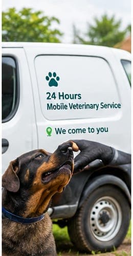 Mobile veterinary care for a dog at a home visit