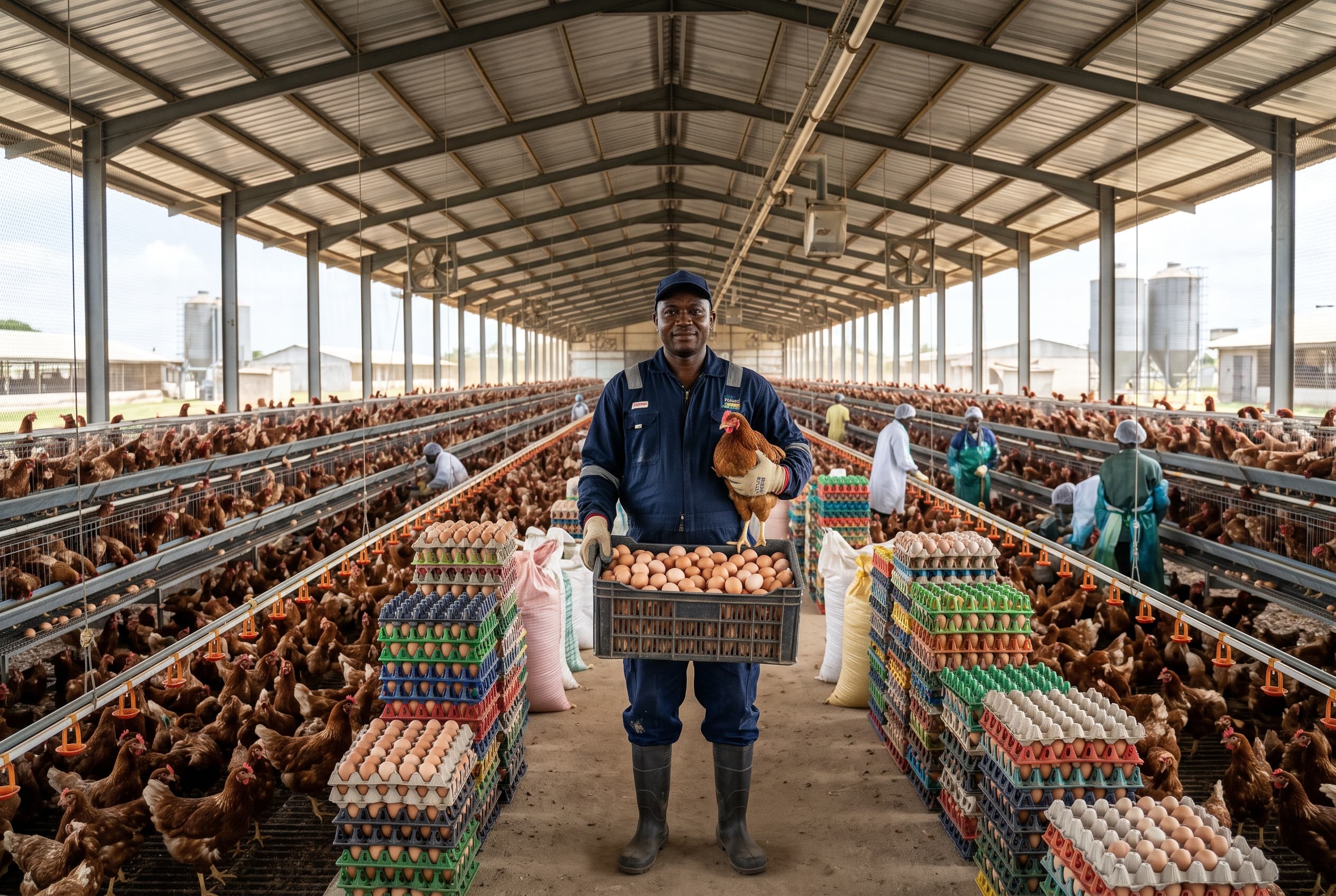 Poultry farmer at a livestock farm